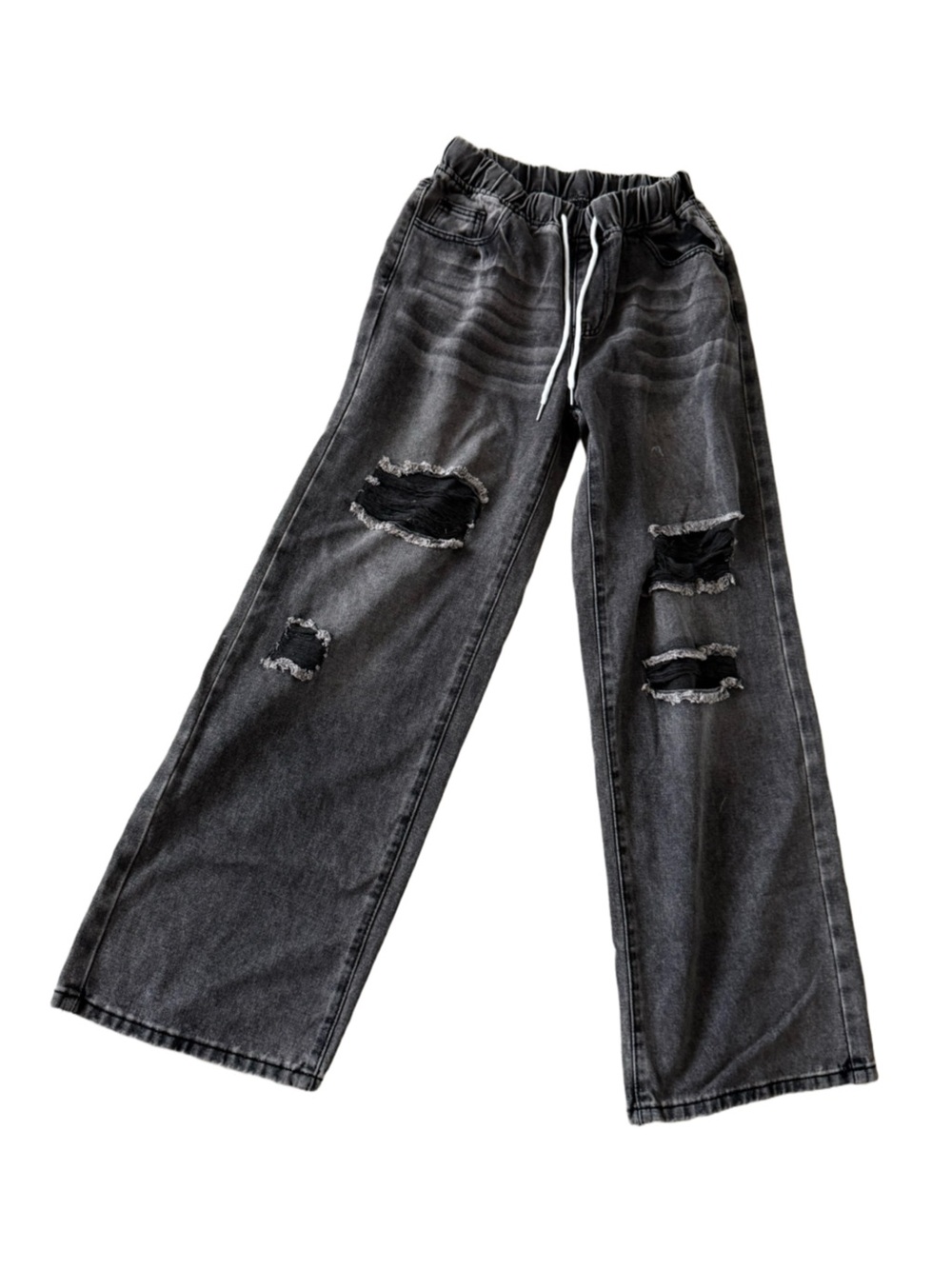 Women’s Distressed Elastic-Waist Jeans - Black